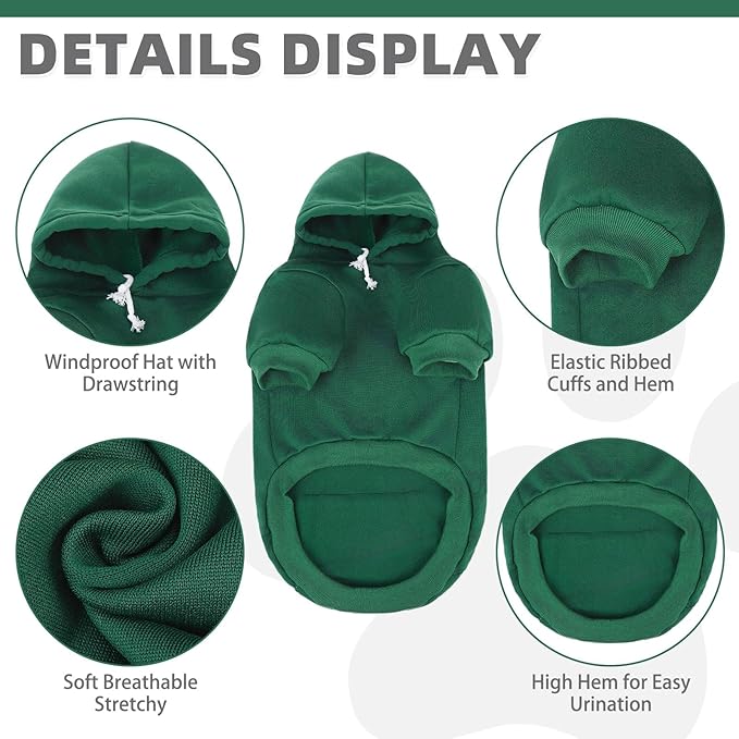 KOOLTAIL Basic Dog Hoodie - Soft & Warm Pet Hoodie Sweater with Leash Hole and Pocket, Dog Winter Coat, Cold Weather Clothes Sweatshirt for Small Medium Large Dogs Puppy Cat Boys Girls Deep Green XXL