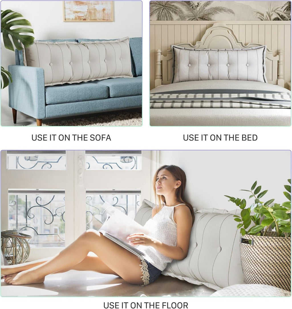 Large Bolster Reading Pillow Twin XL Backrest Positioning Support Pillow Daybed Cushion Headboard Pillows for Bed Bunk Sofa with Removable Cover, White, 39 x 3 x 20 Inch