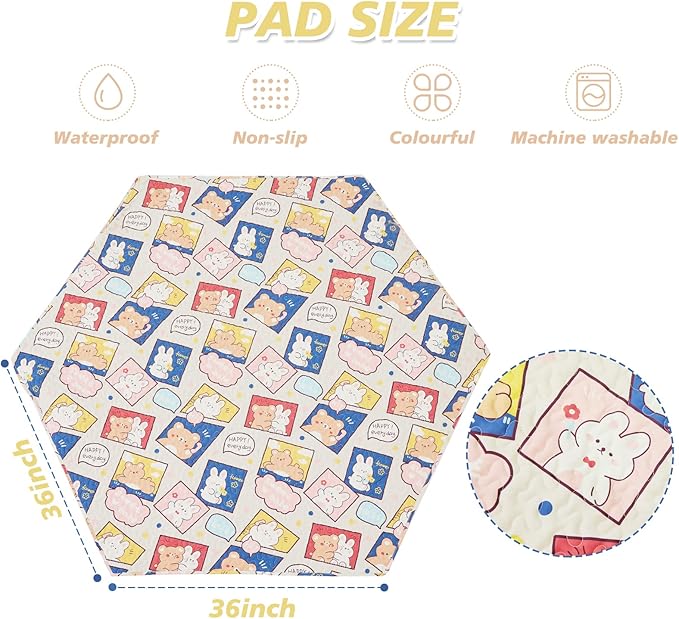 PJYuCien Washable Dog Playpen Mat, Hexagonal 36" Wide, Leak-Proof Reusable Puppy Pee Pads, Non-Slip Pee Mat for Whelping Pads, Potty Training, Puppy Playpen (Note: Mat Only, Playpen Not Included)