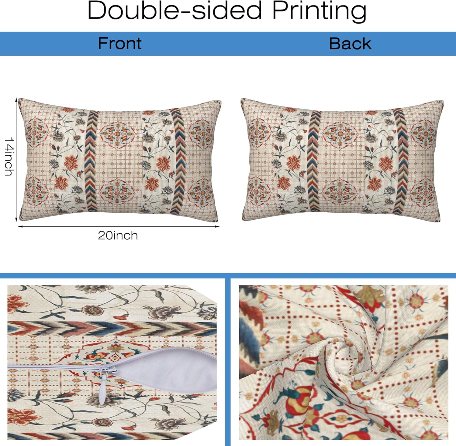 Throw Pillow Covers Boho Floral Pillow Covers 20x12 Inch Set of 2 Throw Pillows Decorative Pillow Cases Cushion Covers for Bedroom Livingroom Sofa Farm House