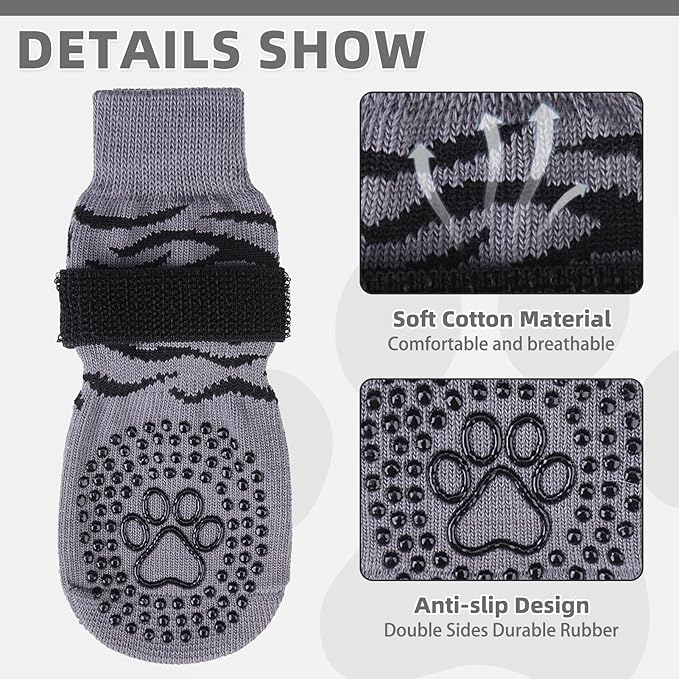 KOOLTAIL Dog Socks for Hot/Cold Pavement to Prevent Licking Paws,Dog Boots&Paw Protector for Hardwood Floors Anti Slip,Traction Control No Twist Grip Booties for Small Medium Large Senior Dogs SM