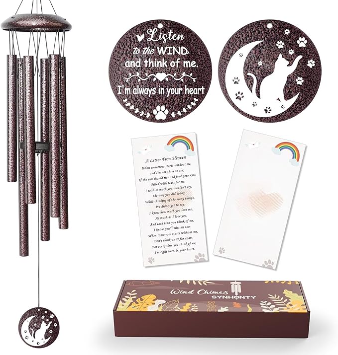 Cat Memorial Gifts for Loss of Cat, 25 inch Cat Memorial Wind Chimes, Loss of Cat Sympathy Gift, Cat Remembrance Gift, Bereavement Gifts Cats, in Memory of Cat Wind Chimes for Outside Garden