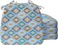 AAAAAcessories D-Shaped Chair Cushions, 2" Thick Dining Chair Pads with Ties and Removable, Machine-Washable Cover, 17" x 16", Set of 4, Geometric Blue