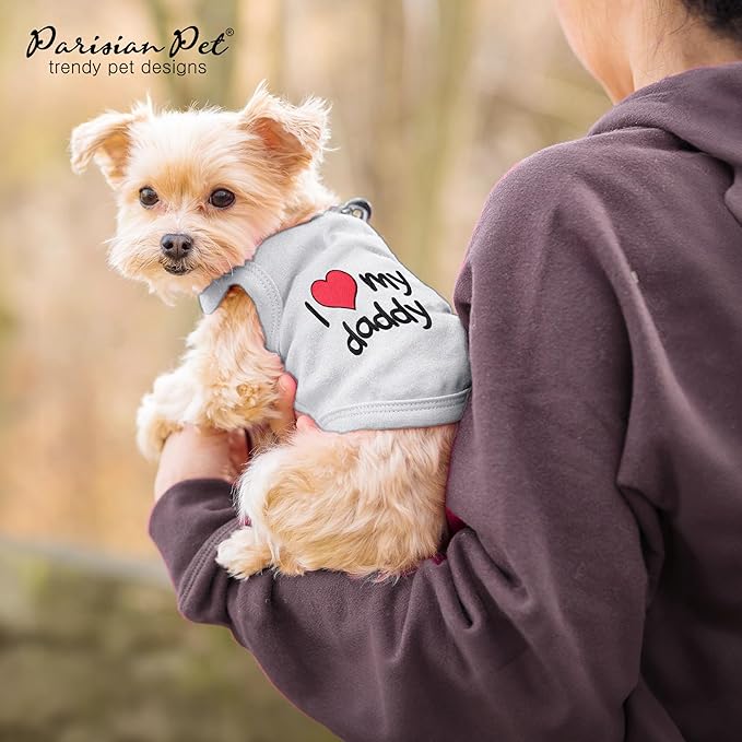 Parisian Pet Unisex Dog T-Shirt - Embroidered 'I Love My Daddy' 100% Cotton, Dog Tee Shirts - Breathable Sleeveless Pet Vest - Clothes for Medium-Sized Dogs - M