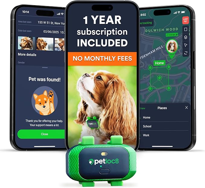 Dog GPS Tracker - Real-Time Location Tracking Device with App - Smart Alerts & Geo-Fence - Collar-Compatible, Waterproof - Long-Life Battery - iOS & Android (12-Mo Subscription Included)