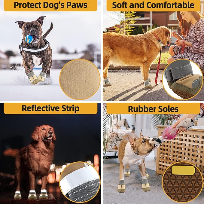 Dog Shoes for Small Dogs, Dog Boots & Paw Protectors for Hardwood Floors, Outdoor Dog Booties for Hot Pavement Winter Snow Hiking, Waterproof Dog Shoes with Reflective Strips Size 2