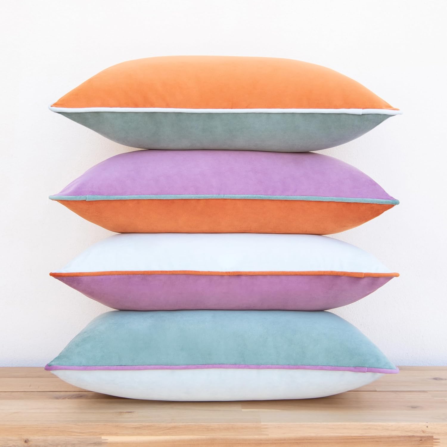 MONDAY MOOSE Decorative Throw Pillow Covers Cushion Cases, Set of 4 Soft Velvet Modern Double-Sided Designs, Mix and Match for Home Decor, Pillow Inserts Not Included (12x20 inch, Purple/Teal)