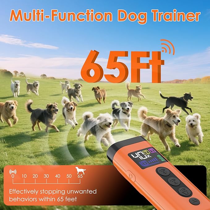 Dog Bark Deterrent Device, 65 FT Range,3X Ultrasonic Bark Deterrent Device & Ultrasonic Dog Trainer - Anti-Barking Device with Color Display, Safe & Effective Alternative to Bark Collars - Orange