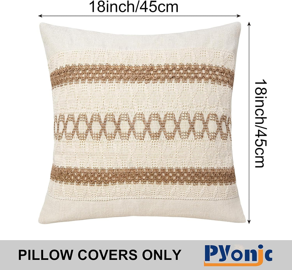 Pyonic Pack of 2 Boho Throw Pillow Covers 18x18 Inch Farmhouse Decorative Throw Pillows for Bed Sofa Living Room,Gray Modern Cushion Cover Couch Pillows Cover Home Decor