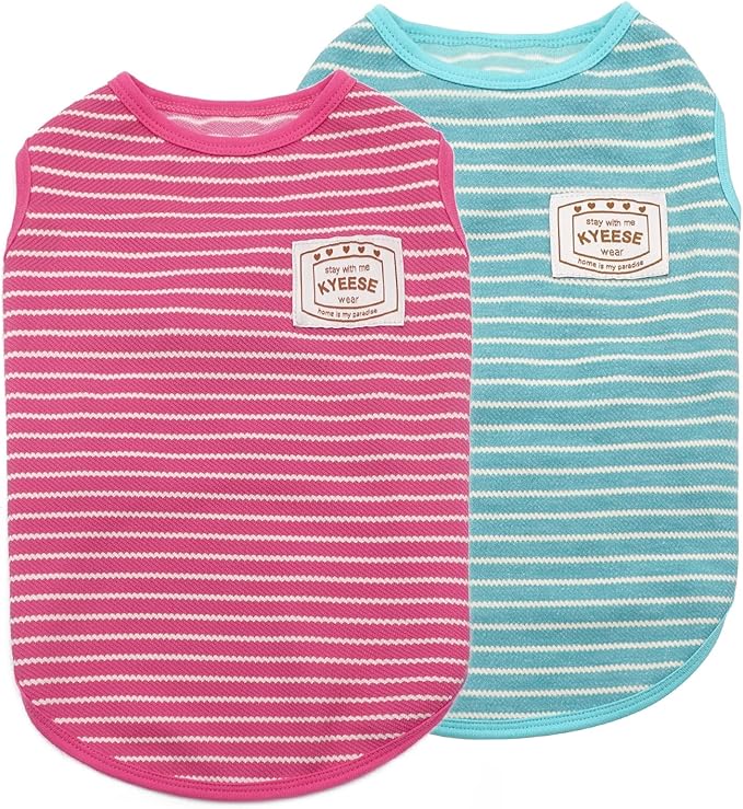 KYEESE 2Pack Dog Shirts Striped Soft Stretchy Dog T-Shirts Lightweight Tank Top Sleeveless Vest Breathable Pet Apparel, XX-Large, Rose Red+Blue