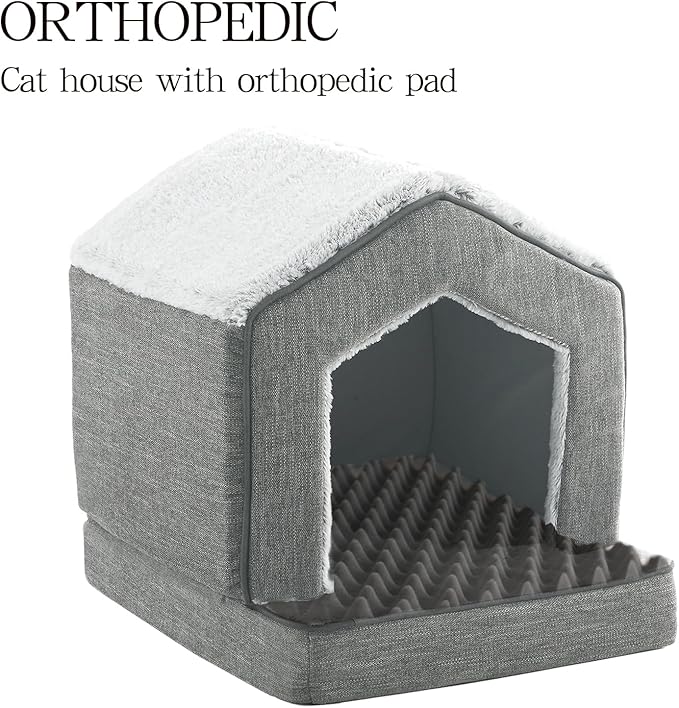 Orthopedic Cat Houses for Indoor Cats,Small Dogs,Super Soft Cat Bed Cave,Condos, Cubes,Cat Hideaway,Covered,Cat Bed for Kitty Small Medium Large Pet (Gray, 18" L x 15" W x 17" Th)