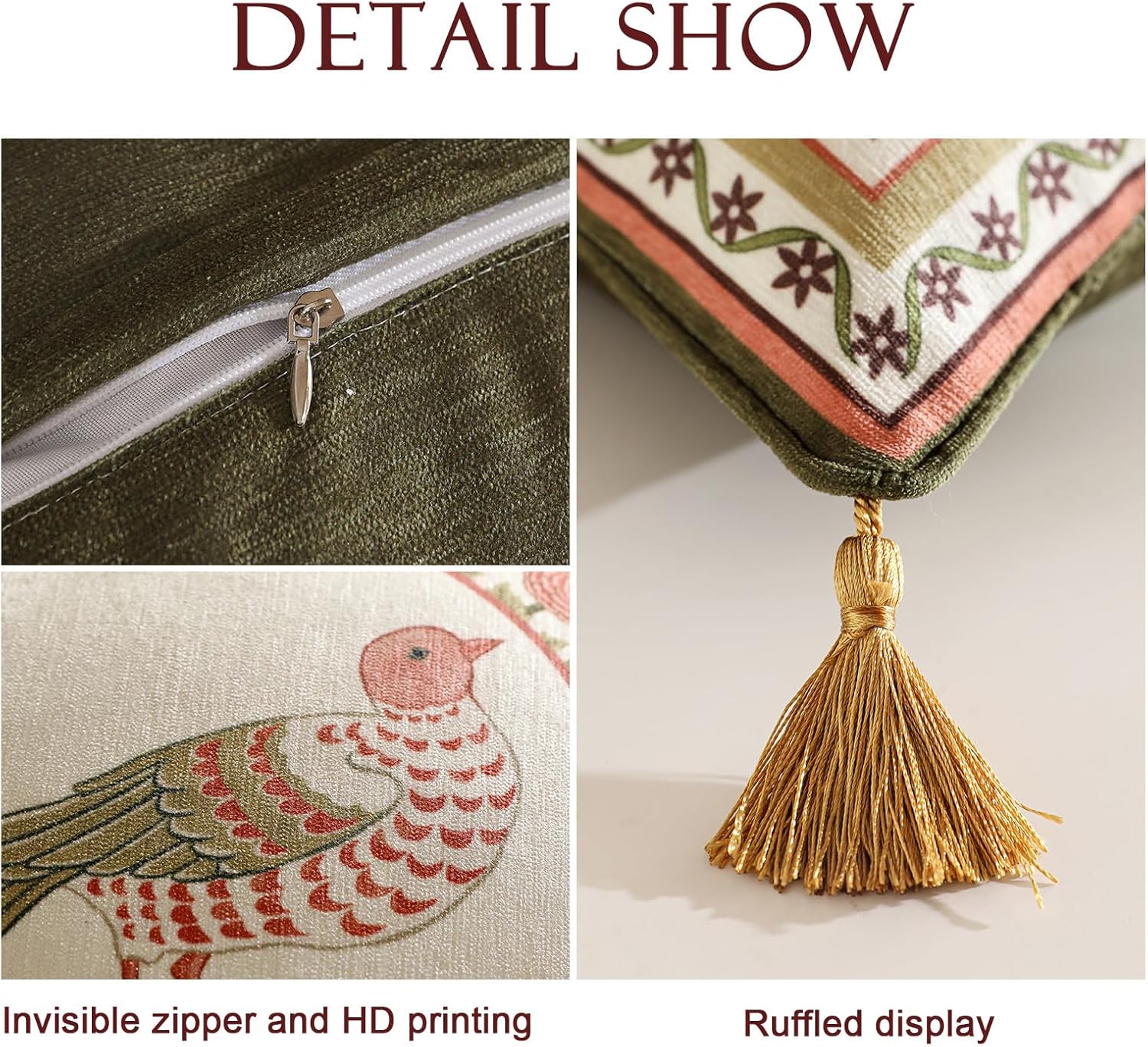 Rectangle Throw Pillow Covers,Brown Cozy Velvet Farmhouse with Birds and Floral Pattern Pillowcases,Decor Long Lumbar Pillows Cushion Covers for Couch Sofa Bed Car Chair,12"x28"