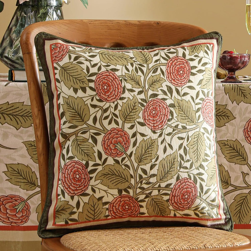 Square Throw Pillow Covers,Brown Cozy Velvet Farmhouse with Daisy and Leaves Floral Pattern Pillowcases,Decoration Pillows Cushion Covers for Couch Sofa Bed Car Chair,18"x18"