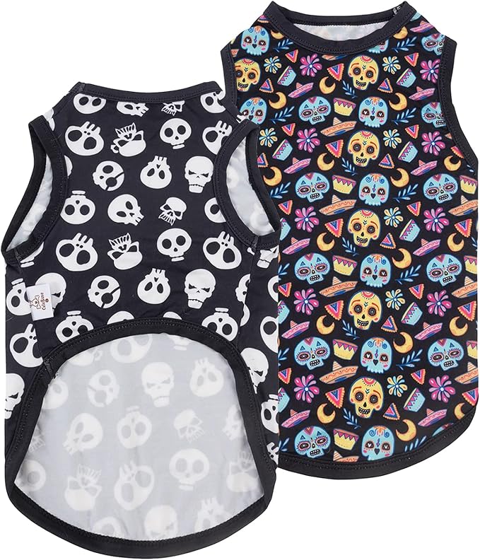 CuteBone Halloween Dog Shirts 2-Pack Soft Pet Clothes Breathable Summer Vest for Small Puppy and Stretchy Cat Apparel 2BX07XS