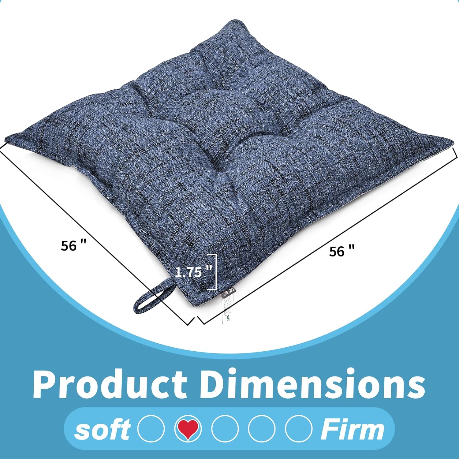 SINSOSSO Large Floor Pillow 22", Thickened Bite-Size Memory Foam Square Non-Slip Cushion for Office Back Support/Indoor Yoga/Chair Seat, Fashionable Color-Blocked Fabric & Washable, Blue, 1 PCS