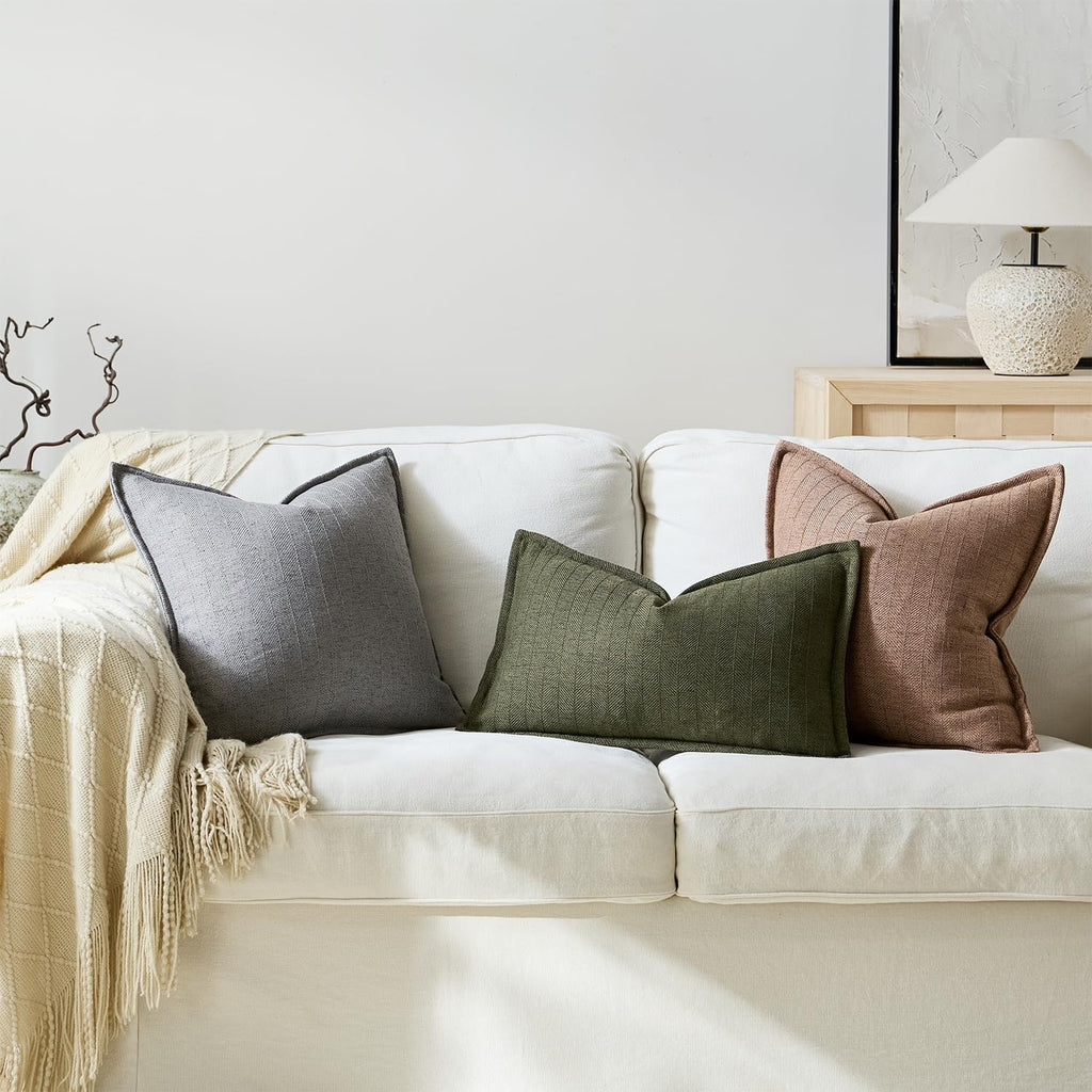 24x24 Linen Pillow Covers Brown Pack of 2 Farmhouse Boho Neutral Accents Striped Textured Square Decorative Throw Pillow Cases for Living Room Couch Bed Home Decor