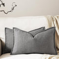 12x20 Linen Pillow Covers Grey Pack of 2 Farmhouse Boho Neutral Accents Striped Textured Rectangular Lumbar Decorative Throw Pillow Cases for Living Room Couch Bed Home Decor