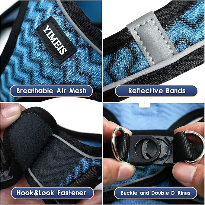 YIMEIS Dog Harness and Leash Set, No Pull Soft Mesh Pet Harness, Reflective Adjustable Puppy Vest for Small Dogs, Cats (S, Blue)