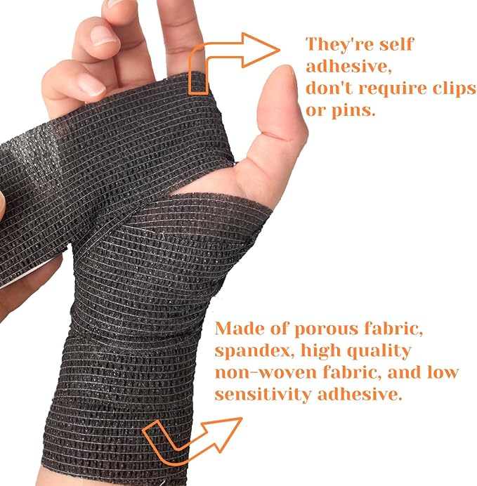 24 Rolls Self Adhesive Bandage Wrap, Vet Wrap 2 Inch, Dogs Bandages for Wounds Care Dressings, Elastic Self Stick Cohesive Bandage Wrap, Leg Wraps, Wrist Tape, Ankle, Sports, Tatto Grip Tape (Black)