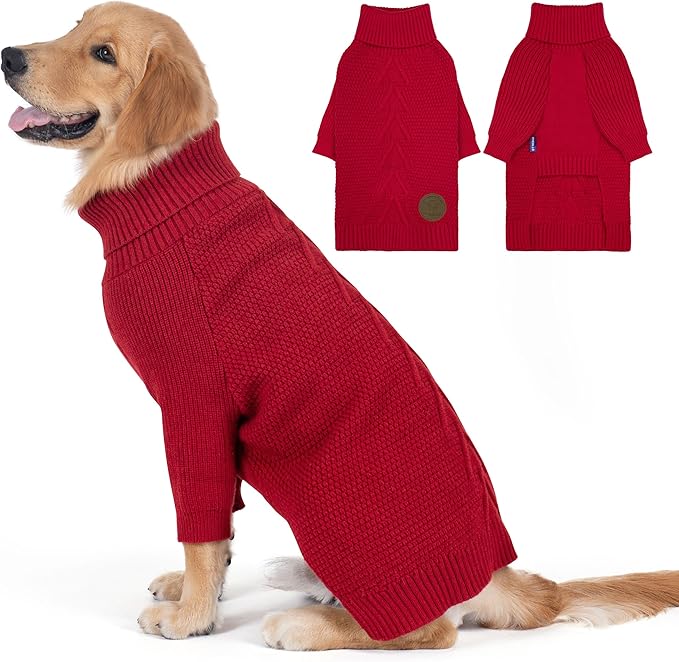 cyeollo 3XL Dog Sweaters for Large Dogs Girl, Stretchy & Cozy Warm Knit Doggy Sweater with Sleeves Turtleneck Fall Winter Cold Weather Big Dog Clothes Like Doberman Labrador, Red XXXL
