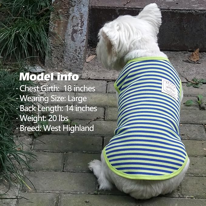 KYEESE 2Pack Dog Shirts Striped Soft Stretchy T-Shirts Lightweight Tank Top Sleeveless Dog Vest Breathable, XX-Large, Orange+Green