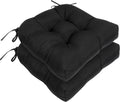 RACE LEAF Outdoor Cushions 17" x 17" Patio Chair Seat Pads, Set of 2 Thick Fill Tufted Square Patio Cushions, Water-Resistant Olefin Chair Seat Cushion with Ties for Non-Slip Support, Black