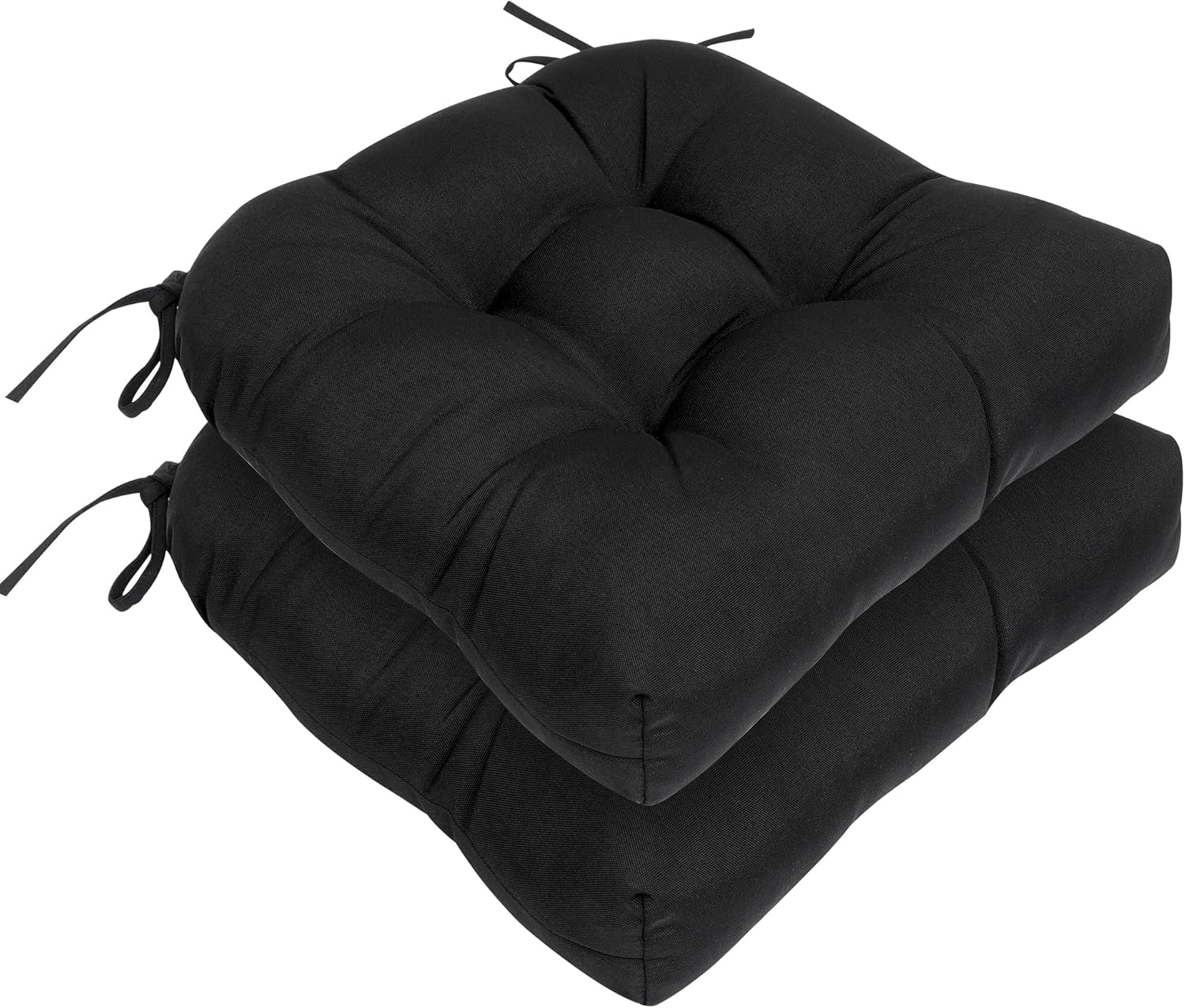 RACE LEAF Outdoor Cushions 17" x 17" Patio Chair Seat Pads, Set of 2 Thick Fill Tufted Square Patio Cushions, Water-Resistant Olefin Chair Seat Cushion with Ties for Non-Slip Support, Black