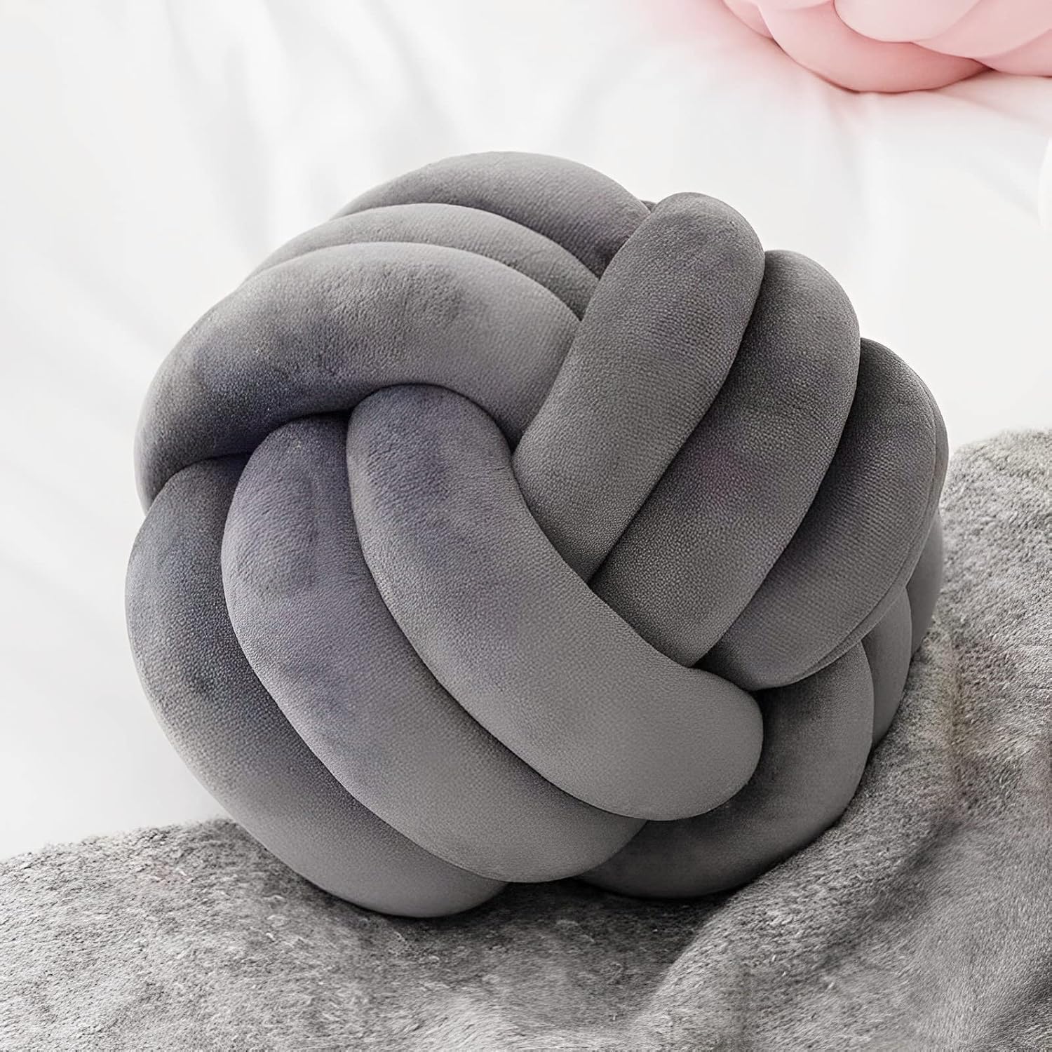 Knot Ball Pillows, Round Throw Pillow Cushion Home Decoration Soft Plush Pillow, Throw Knotted Ball Pillow Handmade Children Room Decoration Round Plush Toy Pillow (Dark Grey,8.5"/22cm)