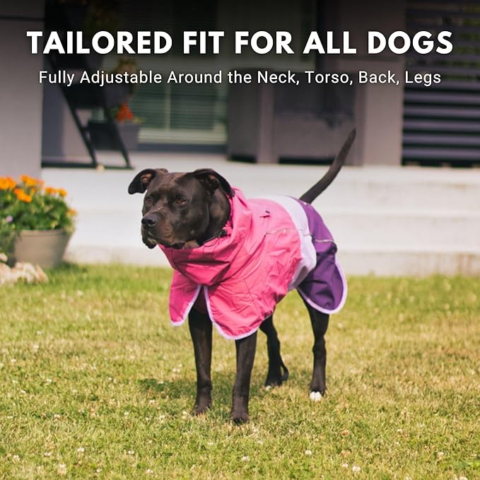 Spark Paws Dog Raincoat, Waterproof Windproof Rain Jacket, for Small Medium Large Extra Large Dogs, Reflective Breathable Full-Body Coverage Dry Suit - Pink Lilac Purple - M