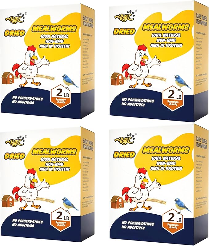 RANZ 8LBS Non-GMO Dried Mealworms for Chickens, High Protein Meal Worms, Premium Chicken Feed, Whole Large Mealworms for Blue Birds, Ducks, Fish