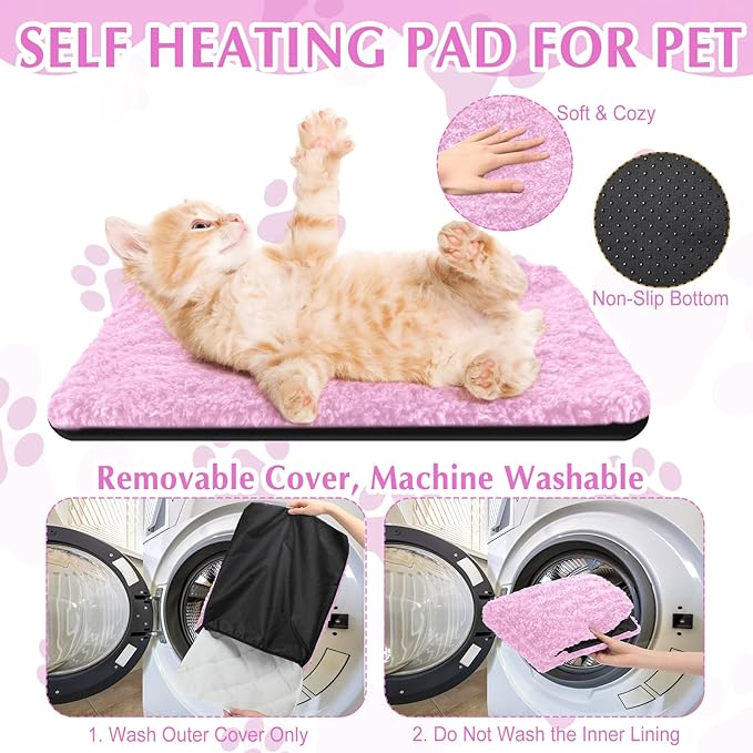 4 Pack Self Warming Cat Bed Indoor Self Heating Dog Cat Pad Washable Thermal Pet Kennel Pad Crate Bed Mat Reflect Body Heat for Outdoor(Pink,16 x 20 Inch)