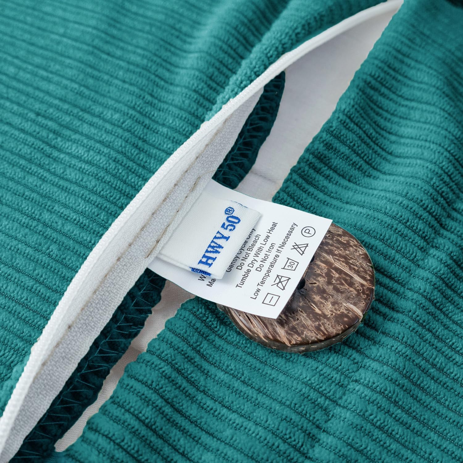 HWY 50 Teal Chenille Throw Pillow Covers 18x18 Inch with Triple Buttons, Soft Farmhouse Accent Decorative Cushion Cases for Couch Sofa Bed Living Room Bedroom Pack of 2