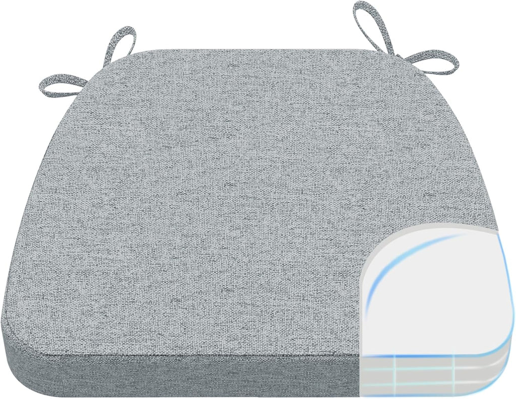 AAAAAcessories D-Shaped Chair Cushions, 2" Thick Dining Chair Pads with Ties and Removable, Machine-Washable Cover, 17" x 16", Gray
