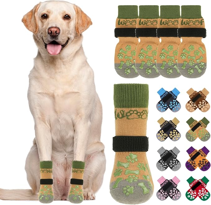 KOOLTAIL Dog Socks for Hot/Cold Pavement to Prevent Licking Paws,Dog Boots&Paw Protector for Hardwood Floors Anti Slip,Traction Control No Twist Grip Booties for Small Medium Large Senior Dogs