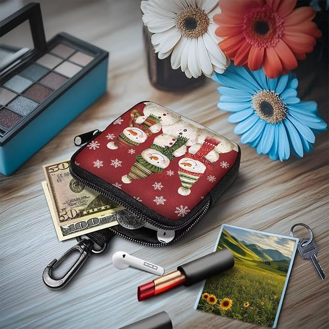 KEIAHUAN Christmas Snowman Zippered Dog Treat Pouch Red Pocket Sized Dog Training Treat Pouches Hands-Free Pet Feed Snack Reward Pocket for Training, Walking & Outdoor