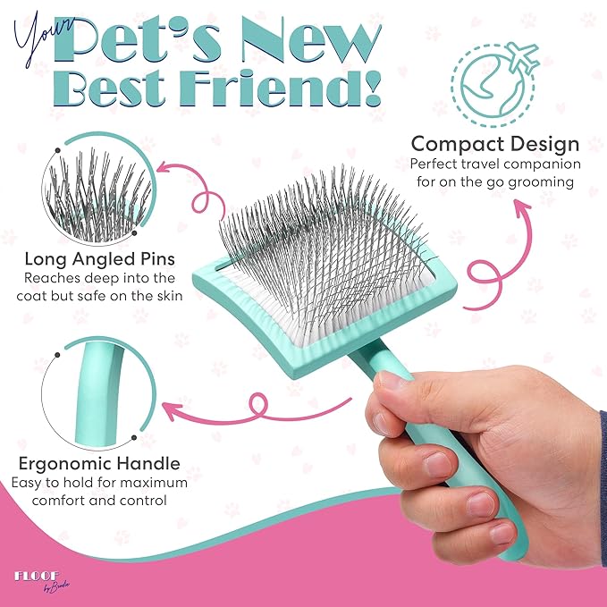 Floof by Brodie Dog Grooming Slicker Wire Brush: Designed for Long Haired Dog Breeds - Dematting and Deshedding, Comfortable and Easy to Use, Ergonomic Handle - Large
