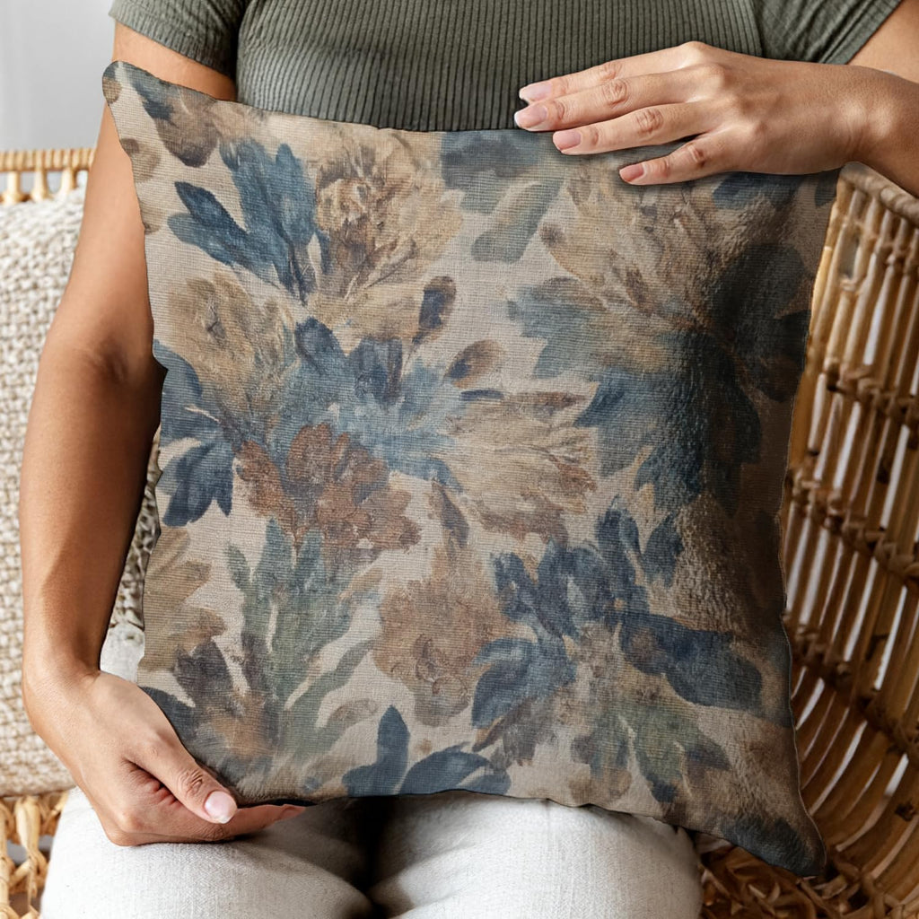 Bohemian Pillow Covers | Vintage Floral & Carpet Design | Double Sided Blue White Decorative Pillowcases for Couch, Bed | Indoor Outdoor Boho Home Decor (Blue&Brown, 18x18inches)