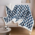 LOMAO Sherpa Throw Blanket Fleece Blanket with Checkered Pattern Soft Thick Blanket for Couch, Bed, Sofa Luxurious Warm and Cozy for All Seasons (Navy, 51"x63")