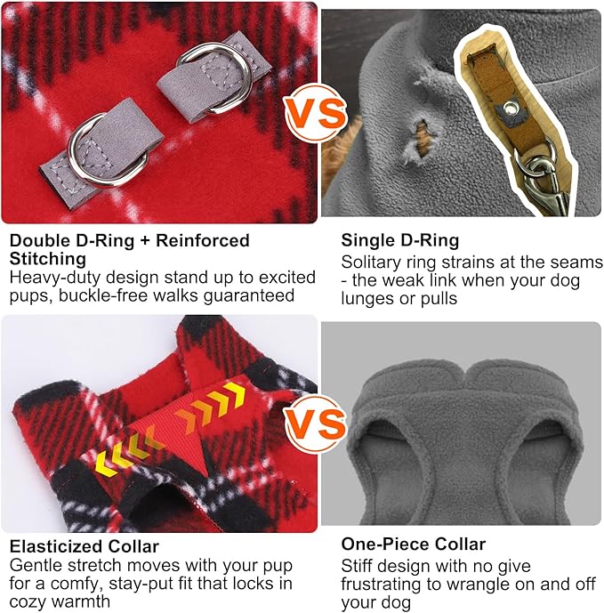 BEAUTYZOO Dog Fleece Vest Sweater Winter Jacket for Small and Medium Dogs with D-Ring Leash Cold Weather Coat Hoodie for XS S M Dogs Boy or Girls, Red Buffalo XS