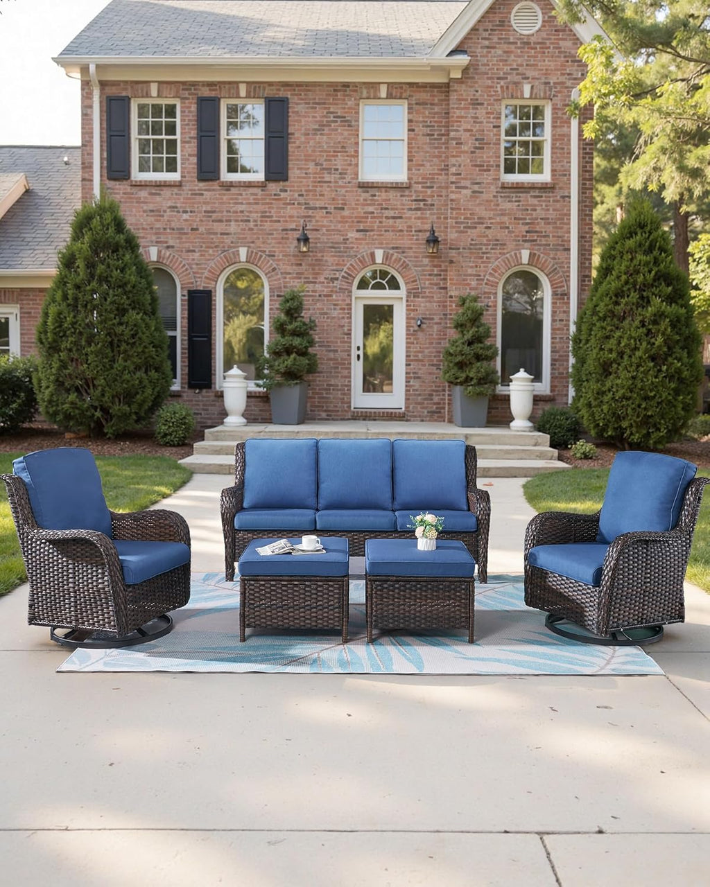 Pop 22x25/22x24 Outdoor Chair Cushions Set of 4 - Heavy Duty High Back Replacement Zippered Cushion for Patio Furniture Dining Rocking Chairs Loveseat L-Shape Sofa - Navy Blue/Classic