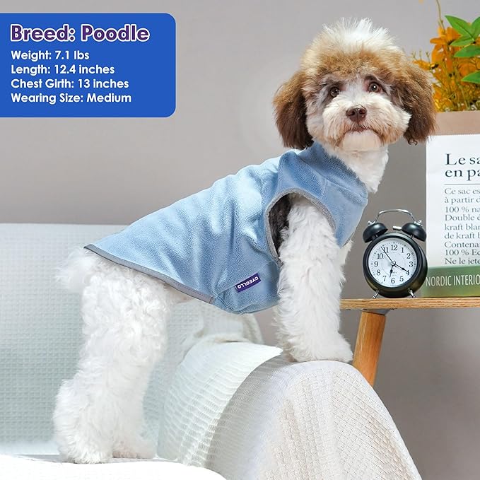 cyeollo 2 Pack Fleece Dog Sweater Pullover Dog Sweatshirt Reflective Lightweight Sweaters Pet Clothes for Small Dogs Boy Girl Pet Apparel Blue, Mist Blue, M