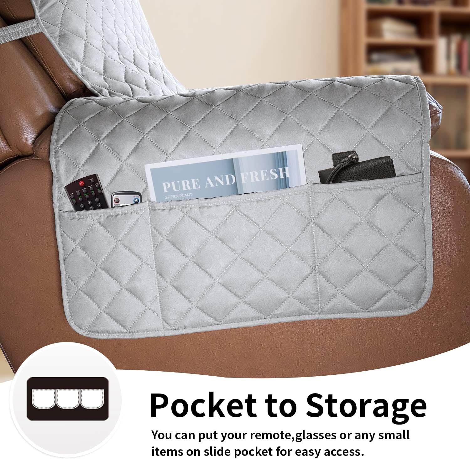 Easy-Going Oversized Recliner Chair Cover Reversible Sofa Cover Water Resistant Couch Cover Furniture Protector with Elastic Straps for Pets Dog Cat (Oversized Recliner, Light Gray/Light Gray)