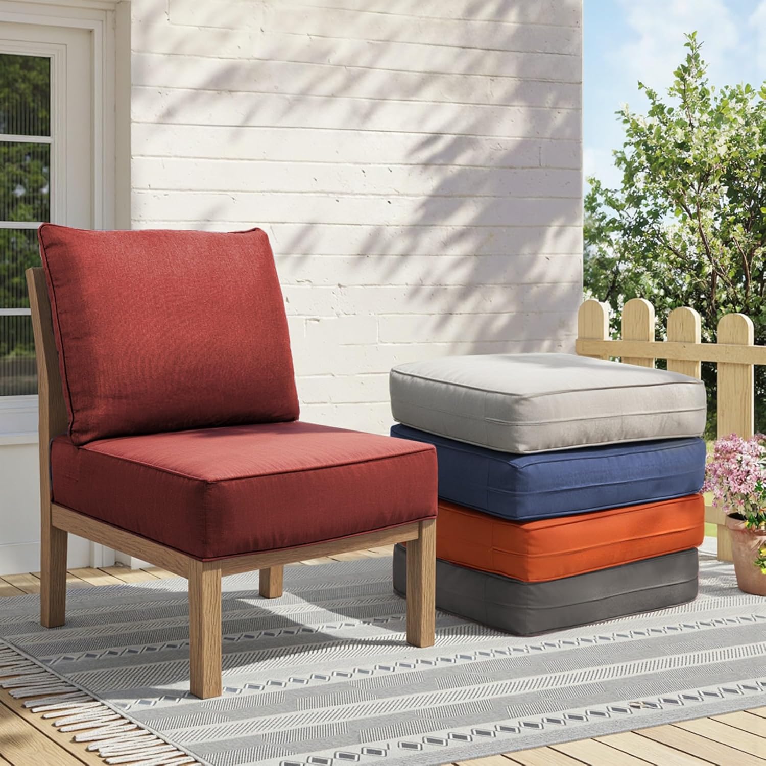 Outdoor Cushion Set for Furniture Patio Furniture, UV Resistant, Water Resistant - 6 Inch Thick Foam Garden Cushions– 24x24 Inch Patio Seat Covers for Chair/Sofa/Couch | Red | 7-Pack |