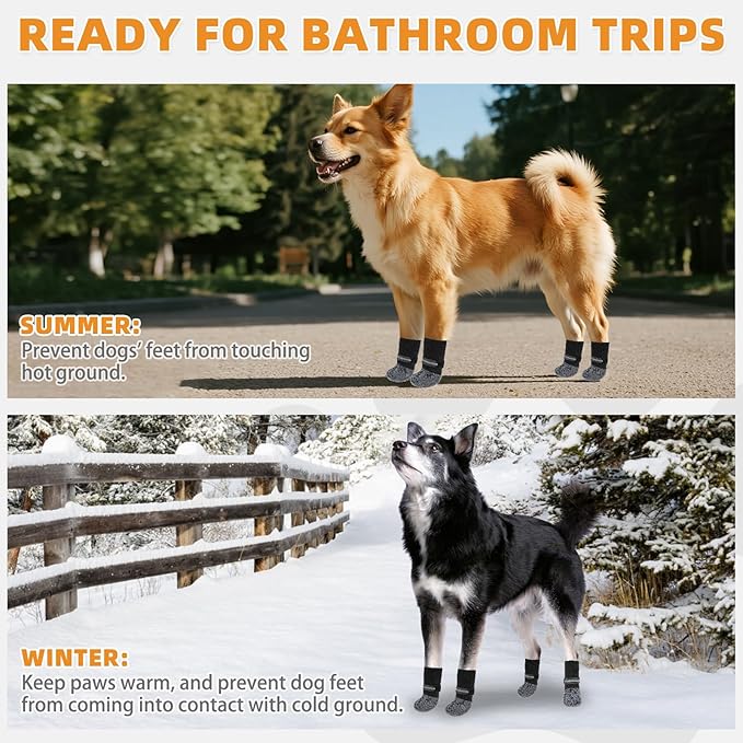 KOOLTAIL Anti Slip Dog Socks to Prevent Licking Paws,Dog Shoes for Hot Pavement, Reflective Traction Control Grip Booties, Dogs Boots & Paw Protector for Hardwood Floors Small Medium Large Senior Dogs
