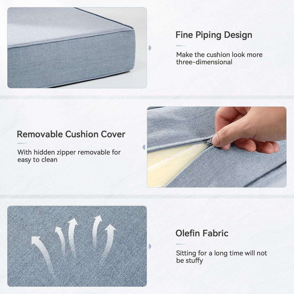 6" Thick Outdoor Cushions 22x24x6, 2-Set Deep Seat Patio Cushions with Removable Cover, Waterproof & Fade Resistant Replacement for Wicker Chair, Loveseat, Sofa - Baby Blue