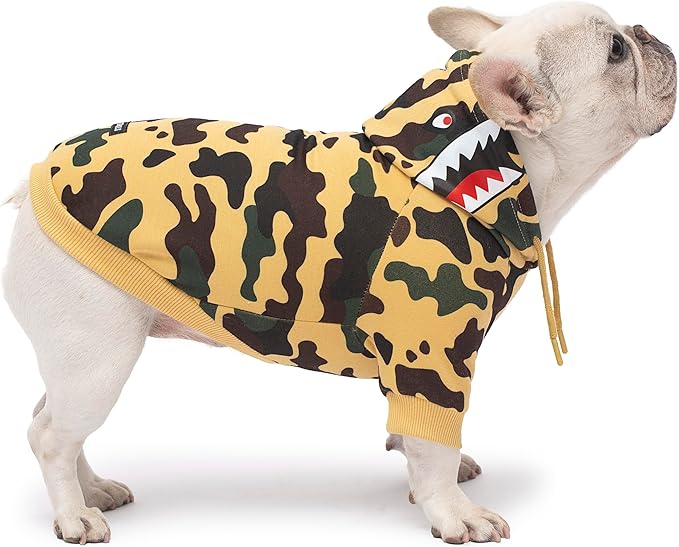 Camo Dog Hoodie Dog Clothes Extra Warm Fleece Lining Stretchy Fit for Small Medium Large Dogs ((Yellow, X-Large))