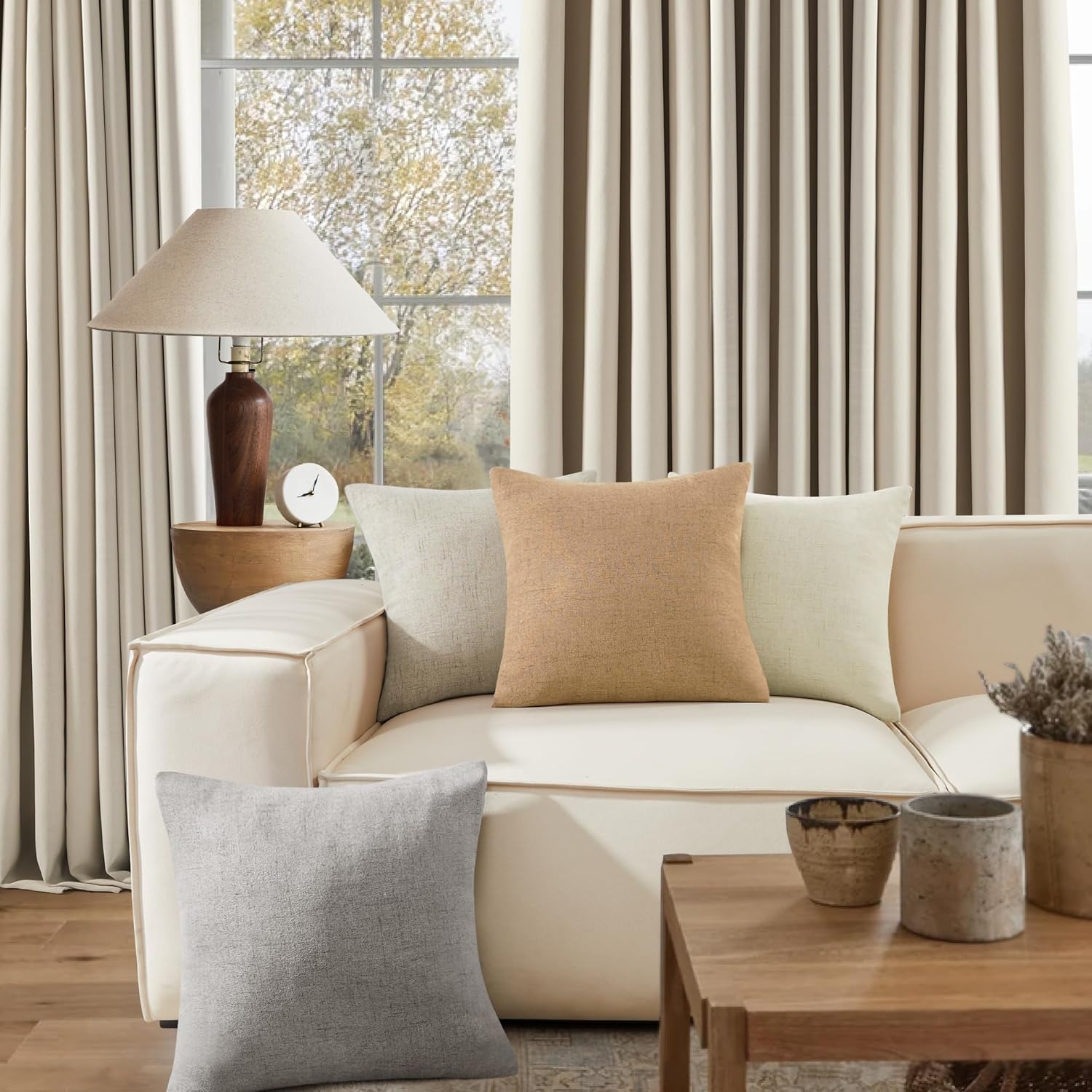 Deconovo Pillow Covers 18x18, Throw Pillow Cover, Faux Linen Decorative Pillow Covers for Throw Pillows, Pillow Cases Standard Size for Home(18 x 18 Inch, Cream, Set of 4, No Pillow Insert)