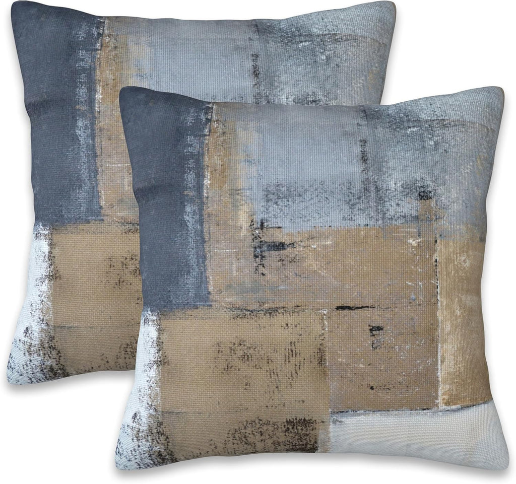 Throw Pillow Covers Grey and Brown Abstract Art Pillow Covers 16x16 Inch Set of 2 Throw Pillows Decorative Pillow Cases Cushion Covers for Bedroom Livingroom Sofa Farm House