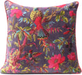 Eyes of India Velvet Floral Flower Bird Throw Pillow Sofa Cushion Cover Case Couch Colorful Boho Chic Bohemian Accent Indian Handmade (Purple, 24" x 24")