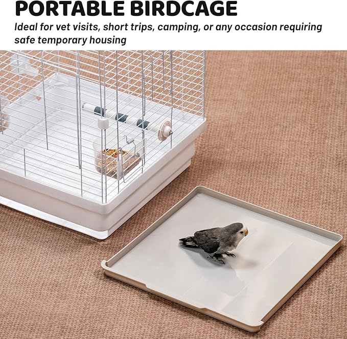 17.3" Portable Travel Bird Cage, Parrot Cage, Ample Room for Tail Movement, with Food Box, Perch, Water Bottle, for Vet Visit, Short Trip, Parakeet, Cockatiel, Budgie, Small Medium Birds